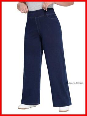 Plus Size Wide Leg Pull On Jeans 4-Way Stretch High Waist Tummy Control